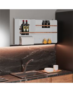 Organizador Multiuso Cozinha em Aço Carbono Branco e Madeira  - 80cm Linha Home